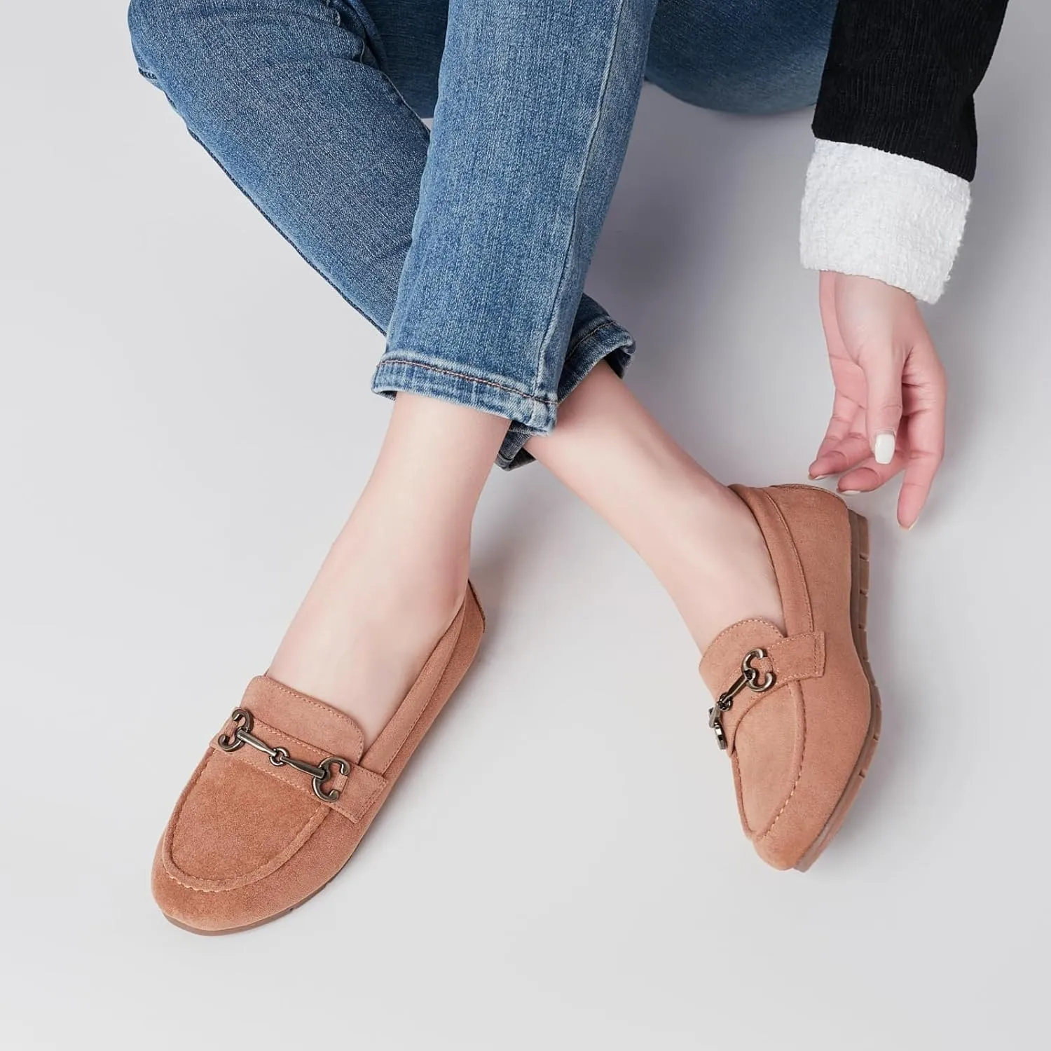 Women's Loafers Comfortable Dressy Slip on Flats Penny Loafers for Women Office Work Walking Shoes with Buckles