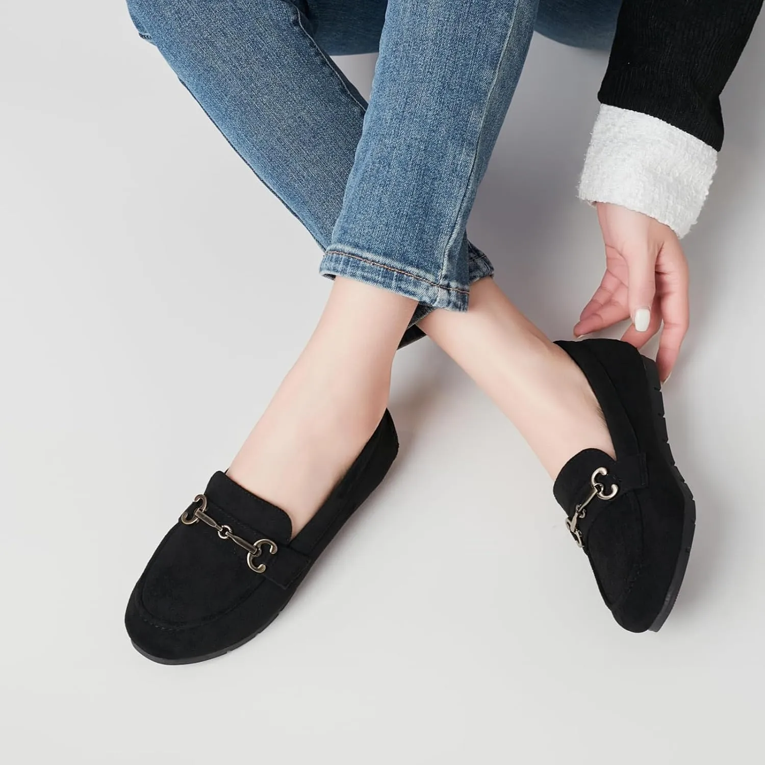 Women's Loafers Comfortable Dressy Slip on Flats Penny Loafers for Women Office Work Walking Shoes with Buckles