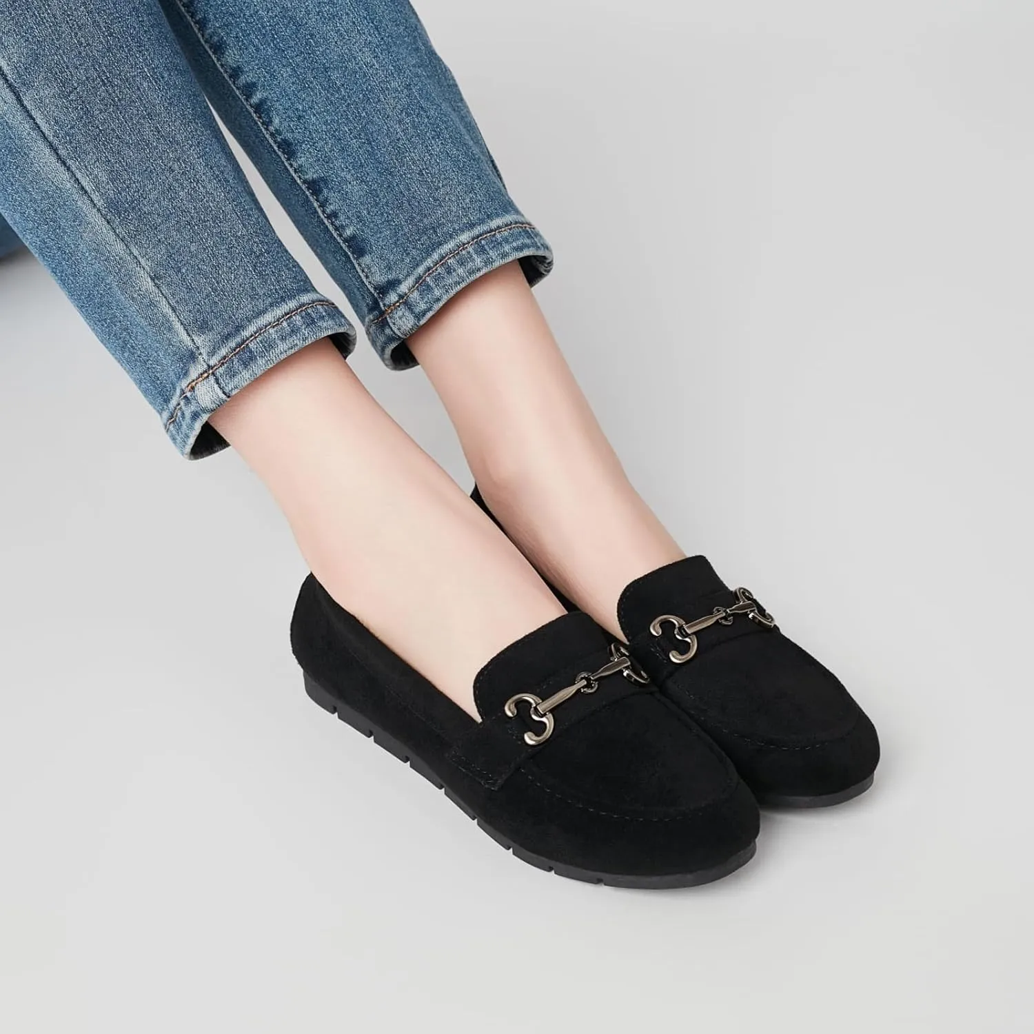 Women's Loafers Comfortable Dressy Slip on Flats Penny Loafers for Women Office Work Walking Shoes with Buckles
