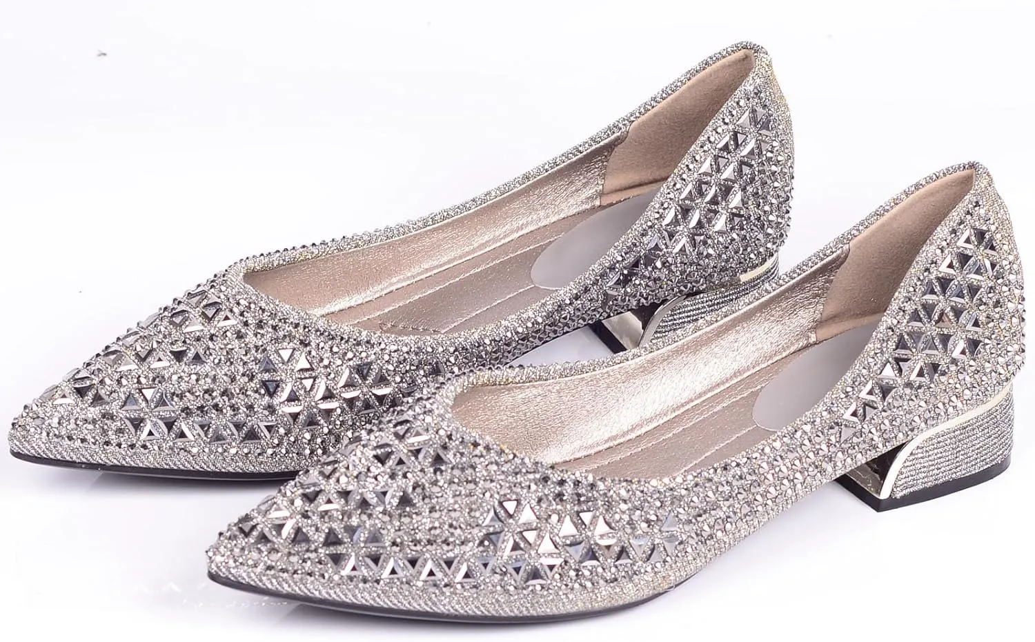 Women's Low Block Chunky Heels Dress Shoes, Rhinestone Comfort Dress Shoes for Women, Pointed Toe Soft Dress Wedding Shoes for Party Office