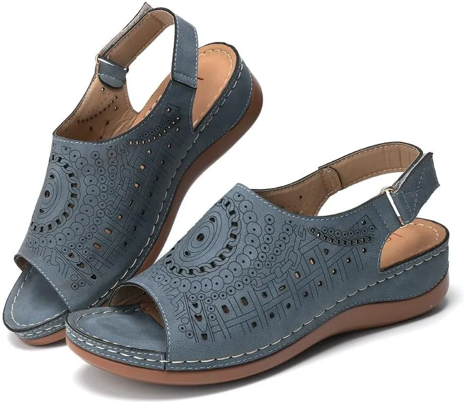 Womens Low Wedge Heel Peep Toe Wedding Party Dress Sandals Shoes Elastic Ankle Strap Orthopedic Comfortable Walking Platform Wedges Sandal Hollow Flat Trendy Work Going Out Slippers