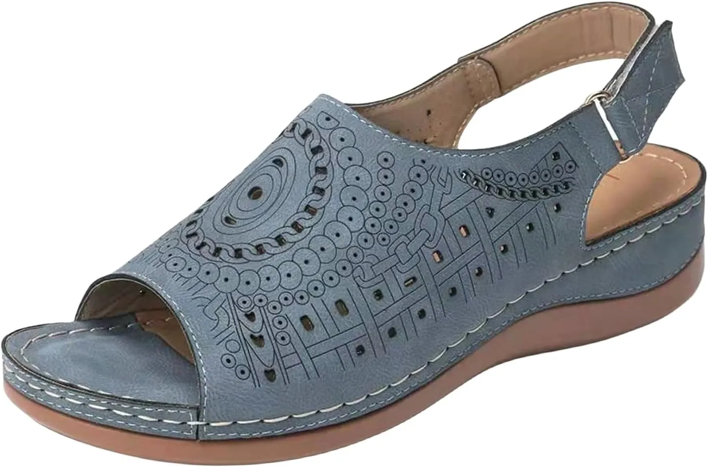 Womens Low Wedge Heel Peep Toe Wedding Party Dress Sandals Shoes Elastic Ankle Strap Orthopedic Comfortable Walking Platform Wedges Sandal Hollow Flat Trendy Work Going Out Slippers