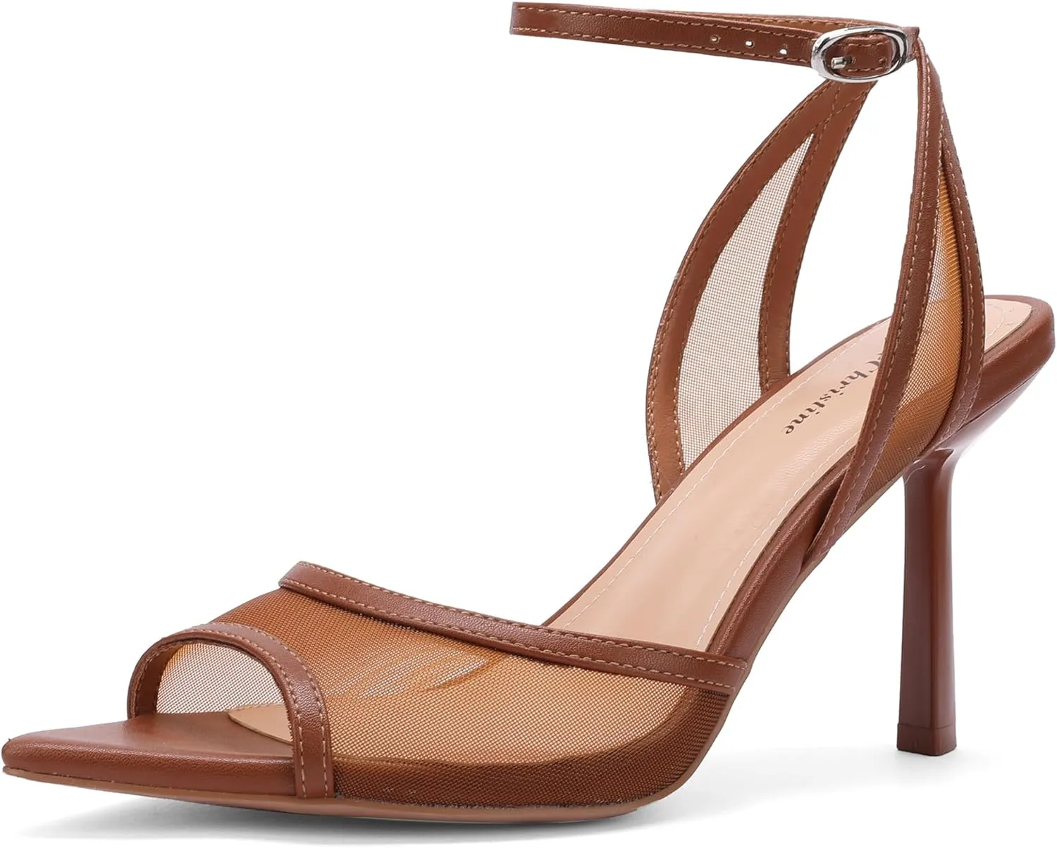 Women's Mesh Peep Toe Sandals Buckle Strap 3.14" Heel Comfortable Rubber Sole Shoes Summer for Party and Casual Occasions