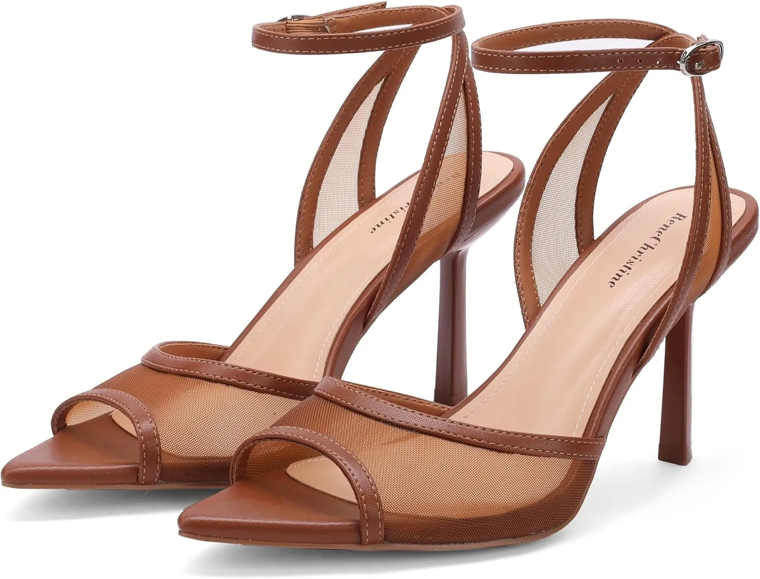 Women's Mesh Peep Toe Sandals Buckle Strap 3.14" Heel Comfortable Rubber Sole Shoes Summer for Party and Casual Occasions