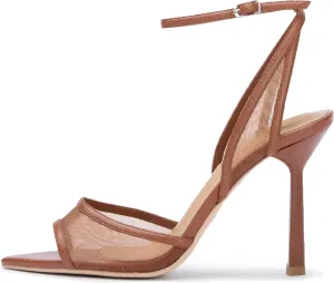 Women's Mesh Slingback Sandals Ankle Strap Sandals for Women Fabric Open Toe Sandals 3.15" Stilettos High Heels Evening Comfy Dress Shoes with Buckle Strap