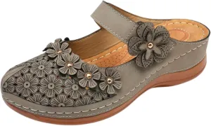 Womens Mule Closed Toe Slip On Clogs Mules Shoes for Women Dressy Summer Casual Wedge Sandals with Adjustable Hook Loop Comfortable Low Heel Orthopedic Sandal Round Head Anti-Slip Soft Bottom Footwear
