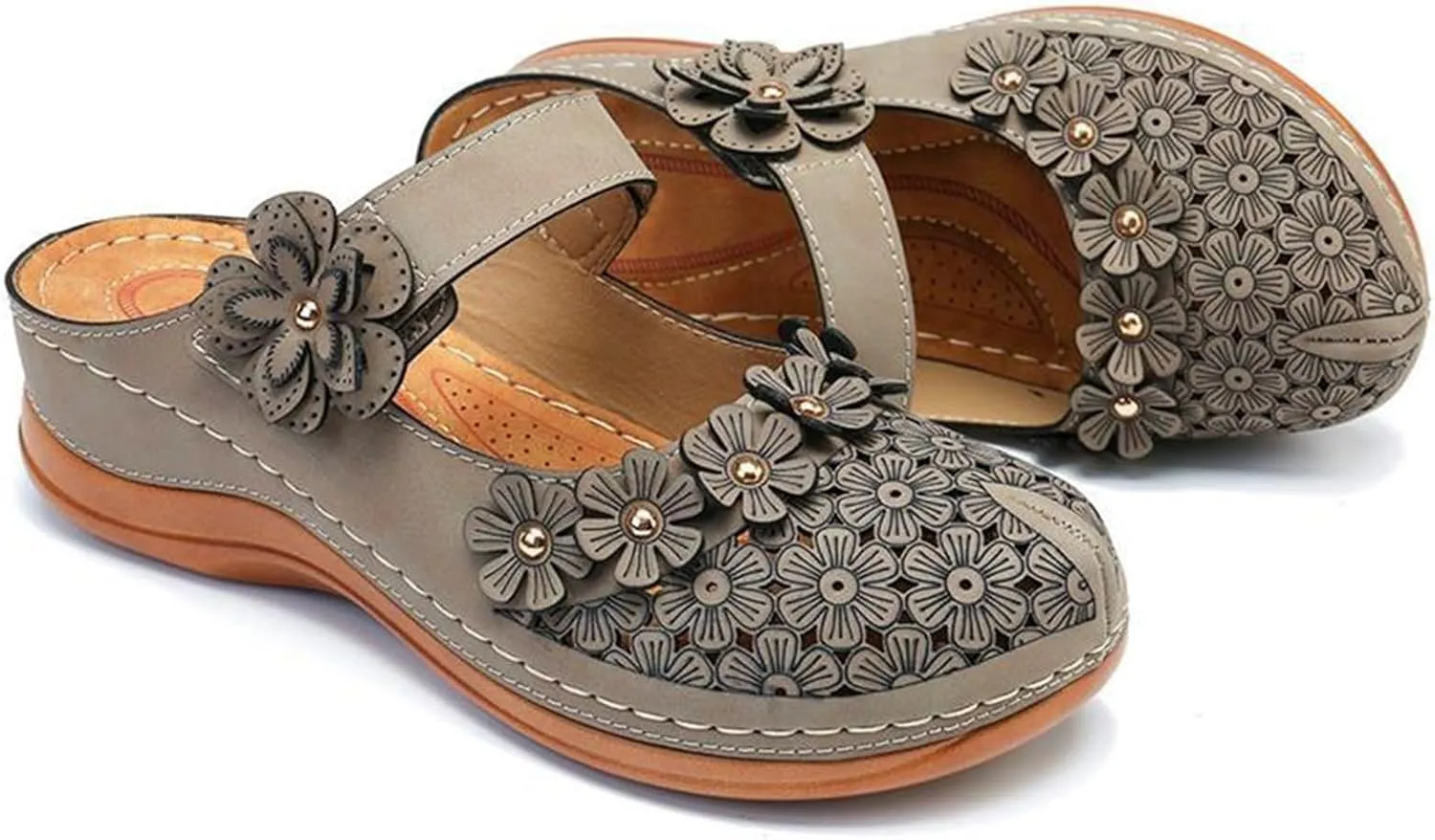 Womens Mule Closed Toe Slip On Clogs Mules Shoes for Women Dressy Summer Casual Wedge Sandals with Adjustable Hook Loop Comfortable Low Heel Orthopedic Sandal Round Head Anti-Slip Soft Bottom Footwear