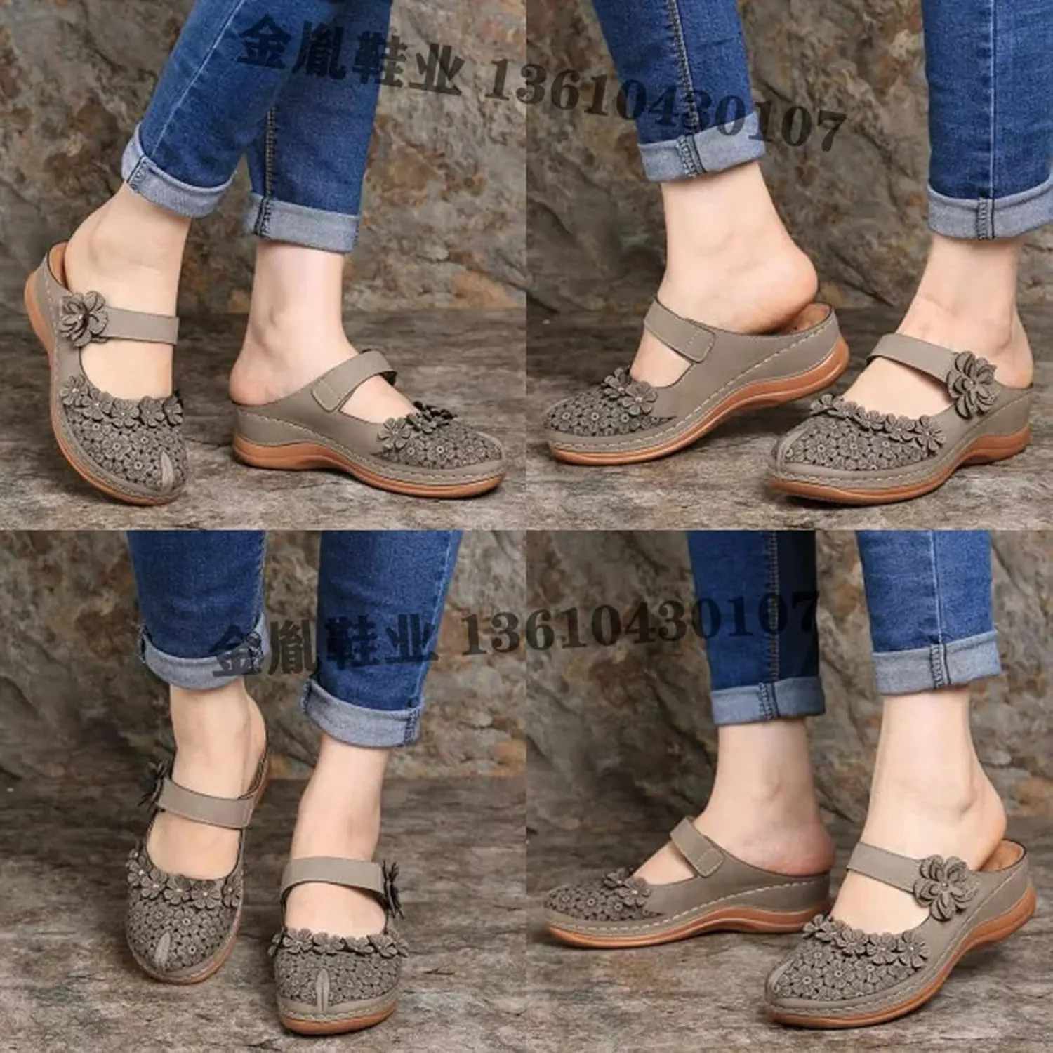 Womens Mule Closed Toe Slip On Clogs Mules Shoes for Women Dressy Summer Casual Wedge Sandals with Adjustable Hook Loop Comfortable Low Heel Orthopedic Sandal Round Head Anti-Slip Soft Bottom Footwear