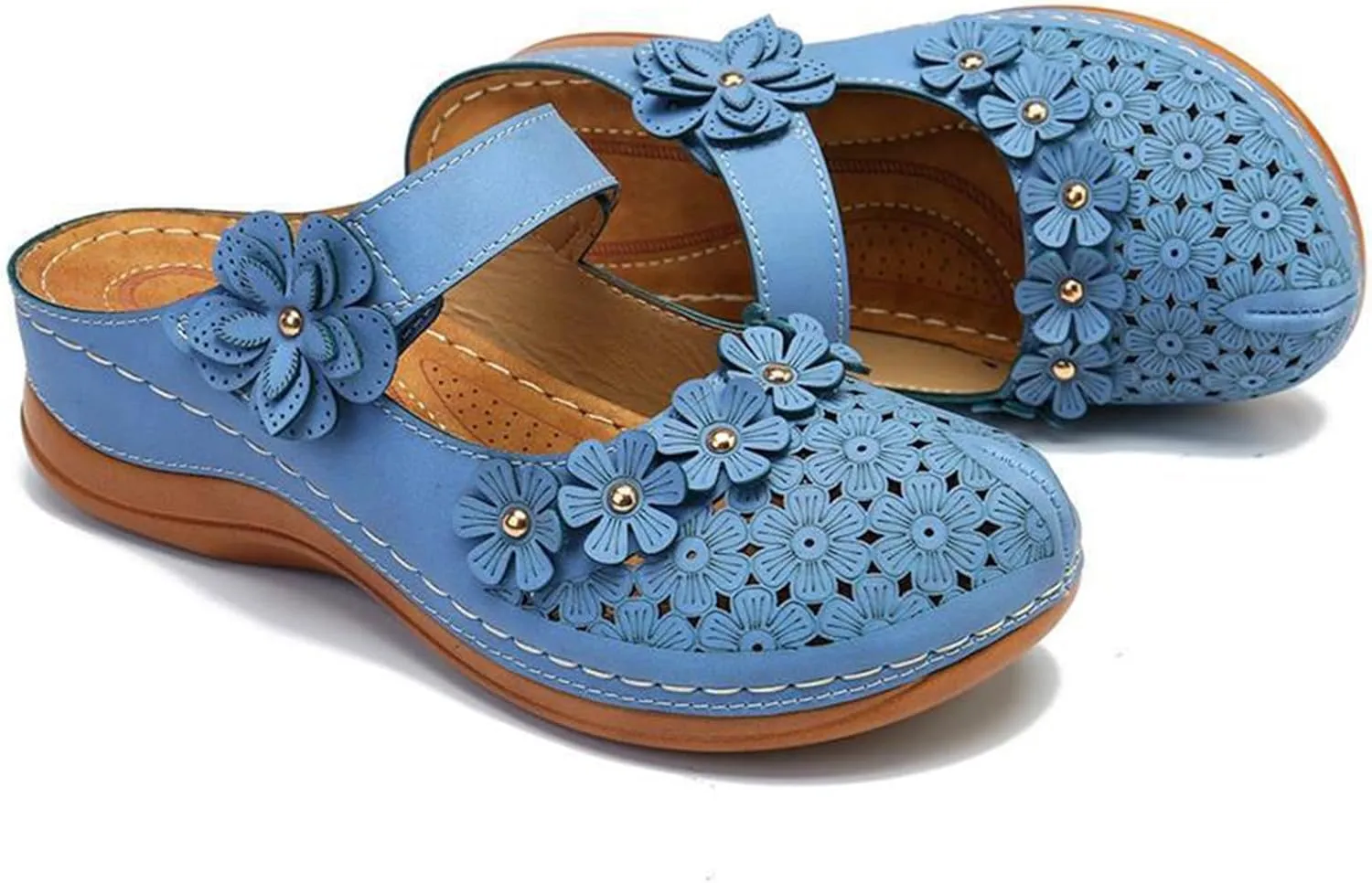 Womens Mule Closed Toe Slip On Clogs Mules Shoes for Women Dressy Summer Casual Wedge Sandals with Adjustable Hook Loop Comfortable Low Heel Orthopedic Sandal Round Head Anti-Slip Soft Bottom Footwear