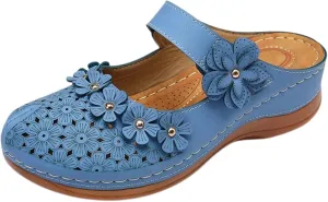 Womens Mule Closed Toe Slip On Clogs Mules Shoes for Women Dressy Summer Casual Wedge Sandals with Adjustable Hook Loop Comfortable Low Heel Orthopedic Sandal Round Head Anti-Slip Soft Bottom Footwear