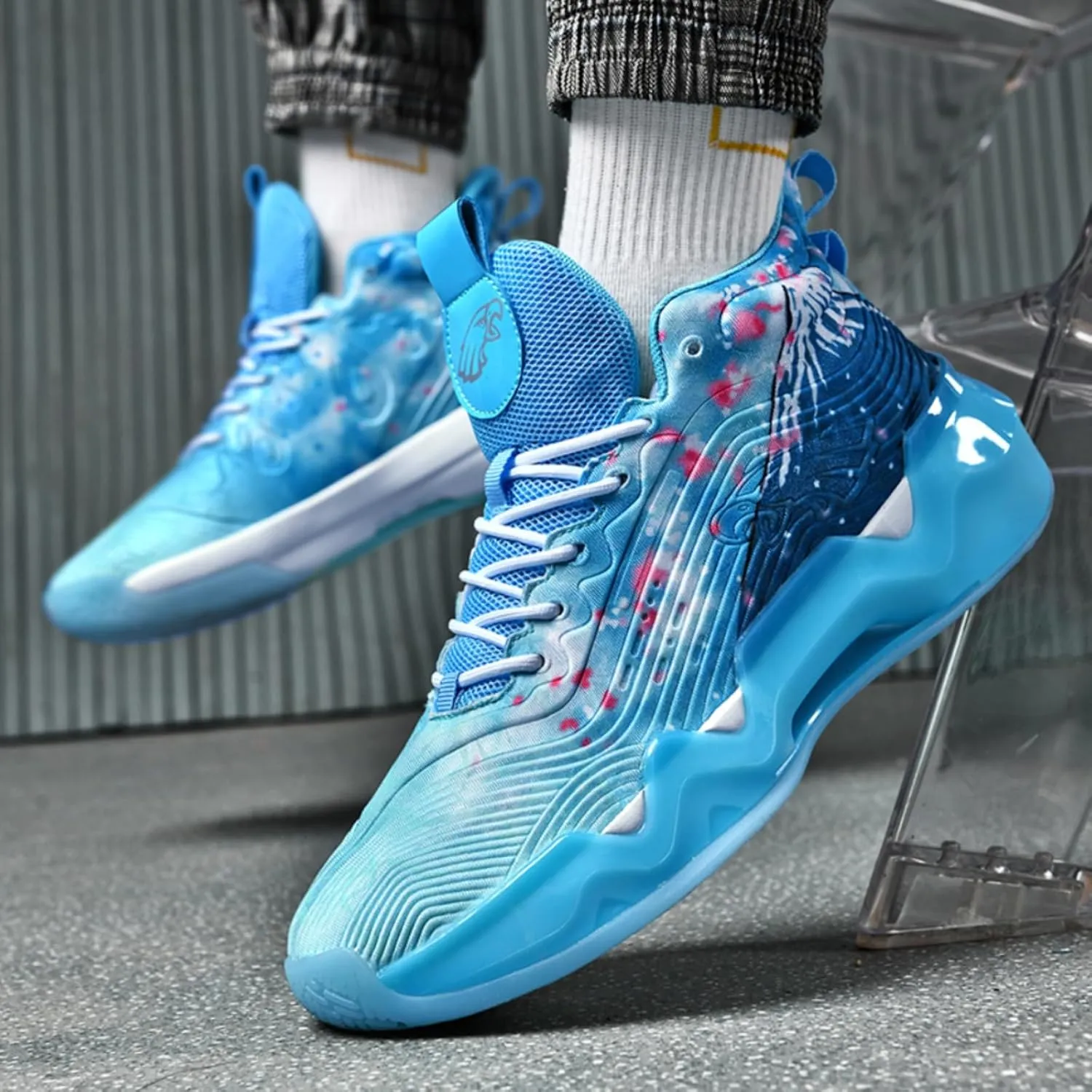 Womens Noctilucent Colorful Painting Basketball Shoes Casual Fashion High Top Lace Up Running Sneakers Tennis Outdoor Sport Shoes