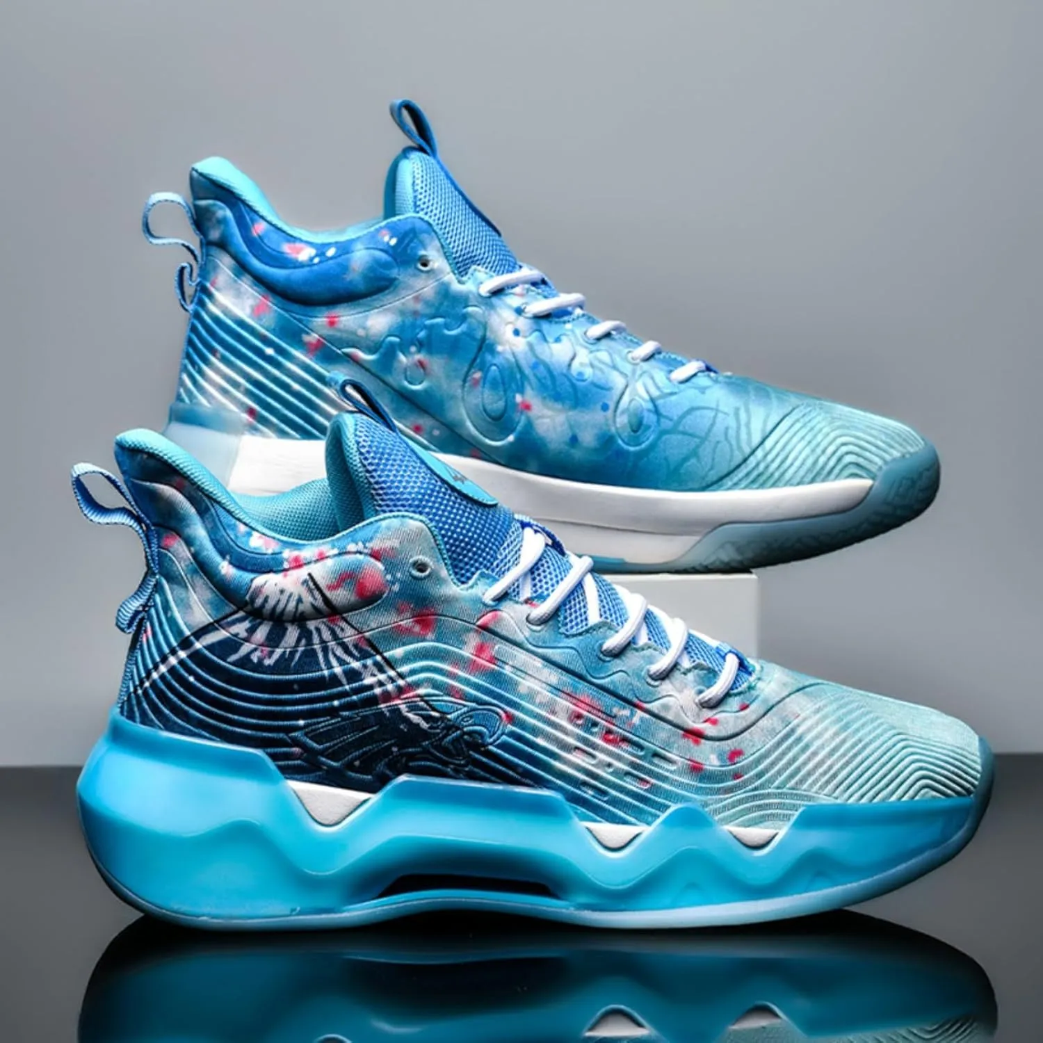 Womens Noctilucent Colorful Painting Basketball Shoes Casual Fashion High Top Lace Up Running Sneakers Tennis Outdoor Sport Shoes