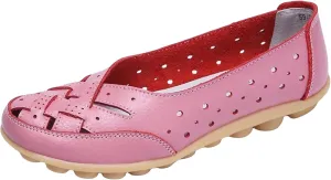 Womens Orthopedic Loafers in Breathable Leather Comfortable Hollow Soft Flats Sandals Summer Casual Slip-On Shoes