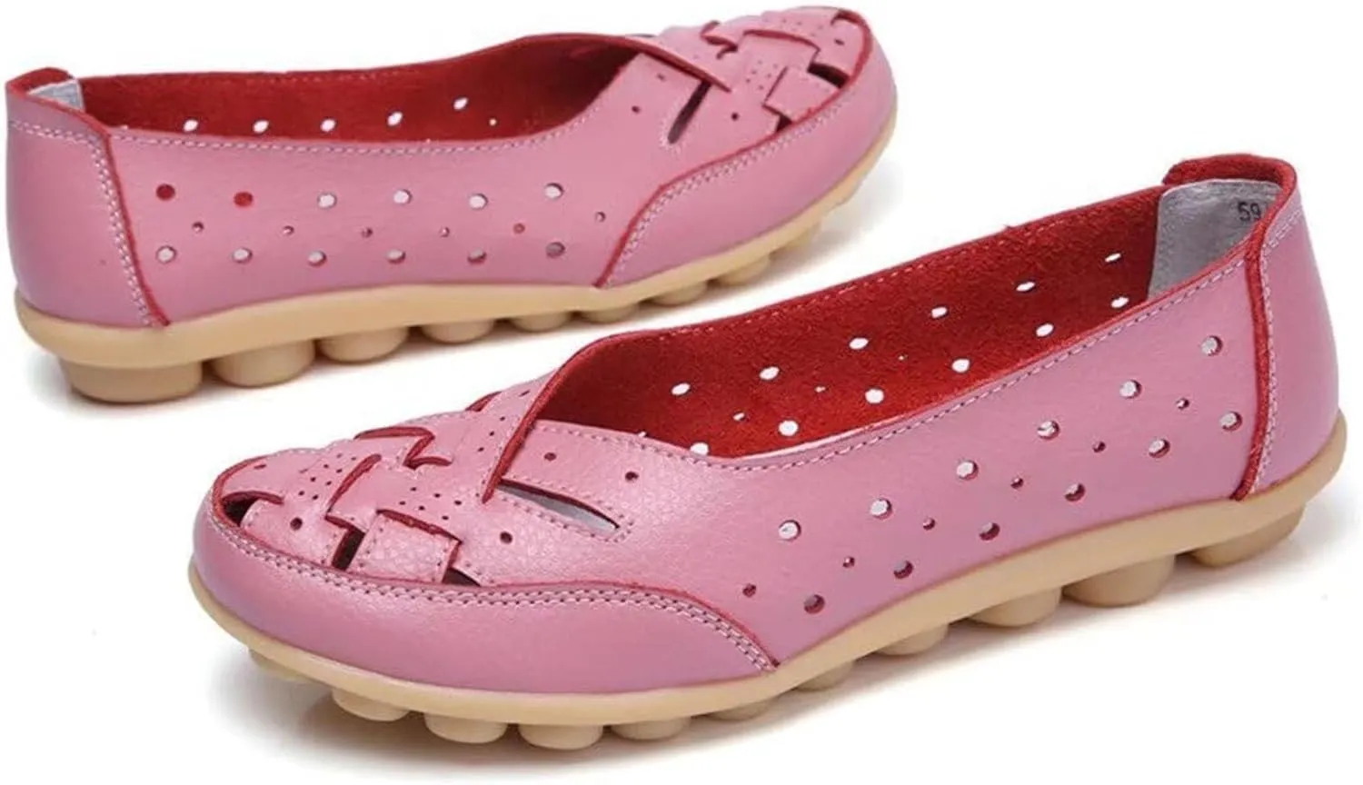 Womens Orthopedic Loafers in Breathable Leather Comfortable Hollow Soft Flats Sandals Summer Casual Slip-On Shoes