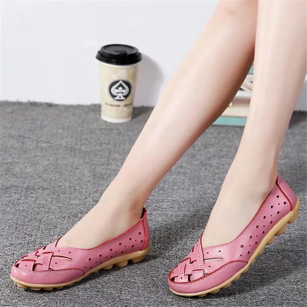 Womens Orthopedic Loafers in Breathable Leather Comfortable Hollow Soft Flats Sandals Summer Casual Slip-On Shoes