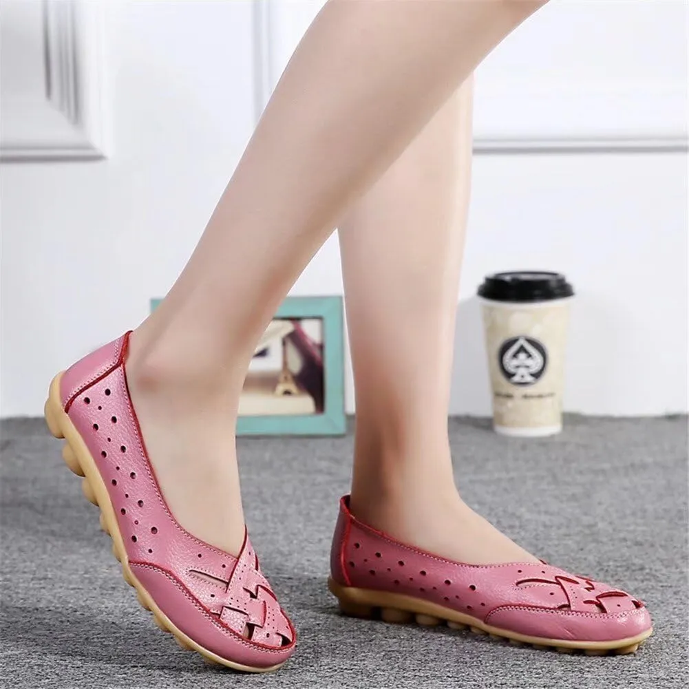 Womens Orthopedic Loafers in Breathable Leather Comfortable Hollow Soft Flats Sandals Summer Casual Slip-On Shoes