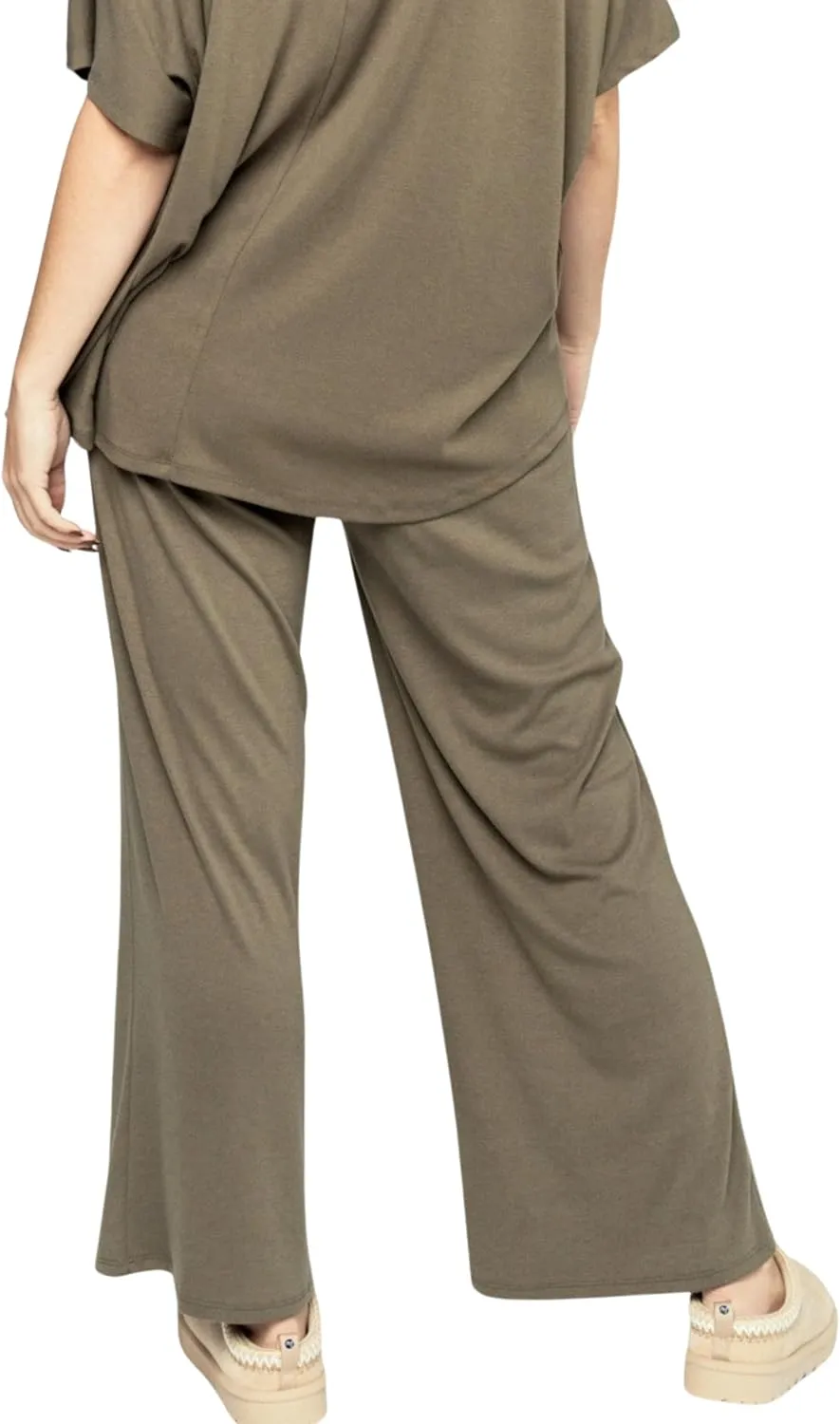 Women’s Oversized Lounge Set Soft Stretchy Mock Neck Top Wide-Leg Pants Casual Travel Loungewear 2Piece Outfit