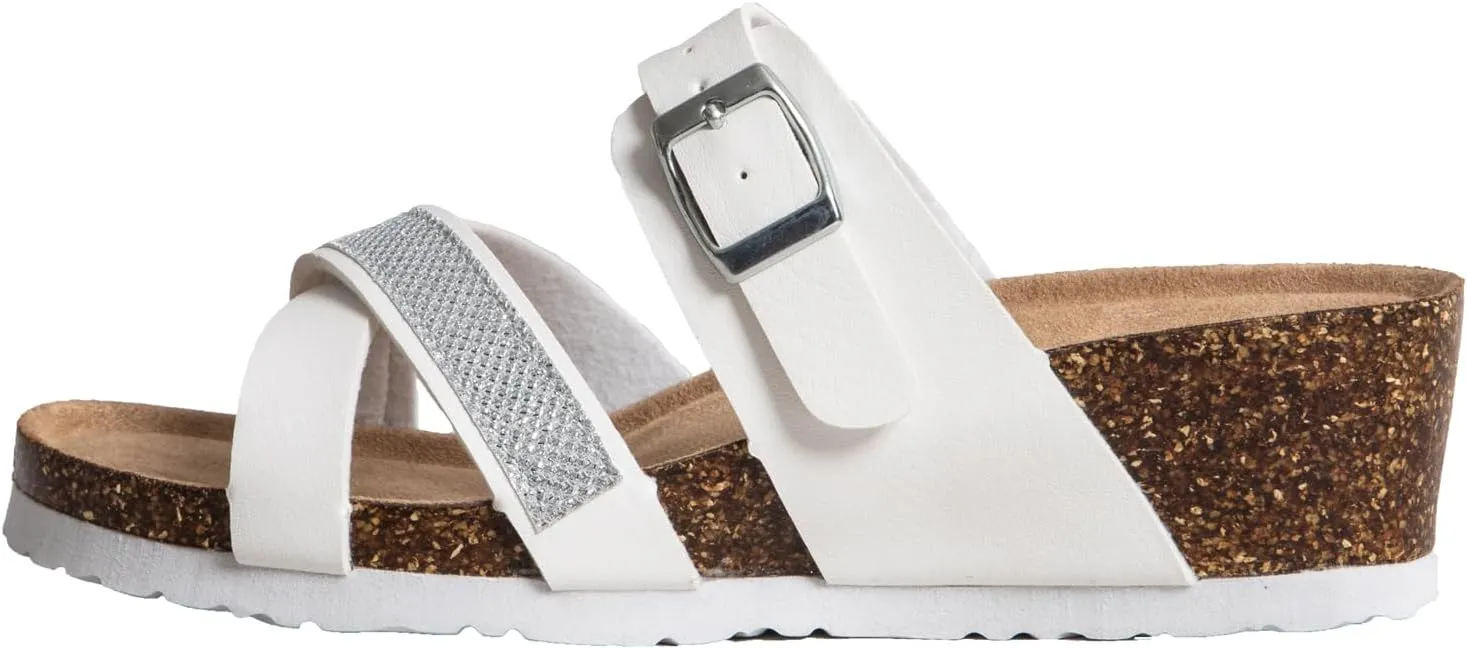 Women's Platform Cork Sandals, Adjustable Buckle Wedge Sandals, Comfort Open Toe Slip on Slides, Summer Essential Beach Home and Street Casual Sandals