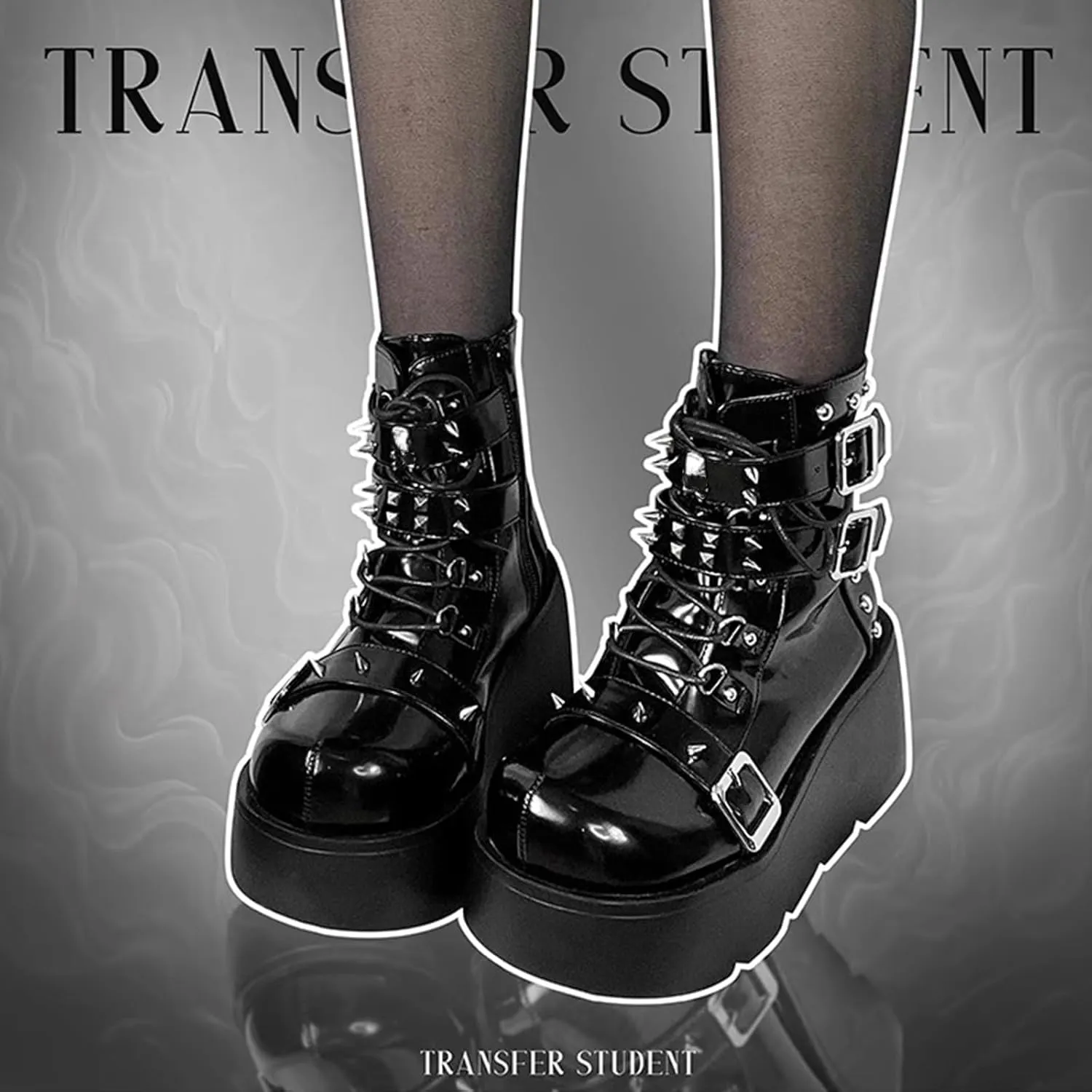 Women's Platform Gothic Ankle Booties With Adjust Studded Metal Buckle Fashion Y2k Zip Lace Up Wedge Thick Sole Punk Motorcycle Combat Short Boots