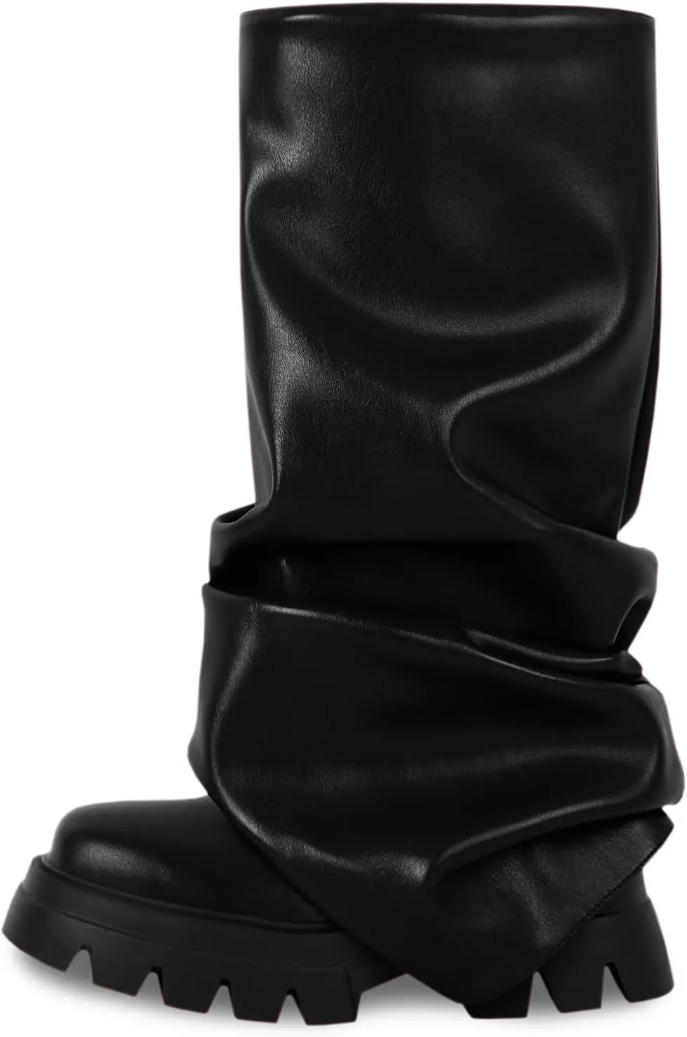 Women's Platform Round Toe Fold Over Boots Metallic Mid Calf Boots Chunky Heel Pull-On Fashion Shark Booties for Ladies Party Shoes
