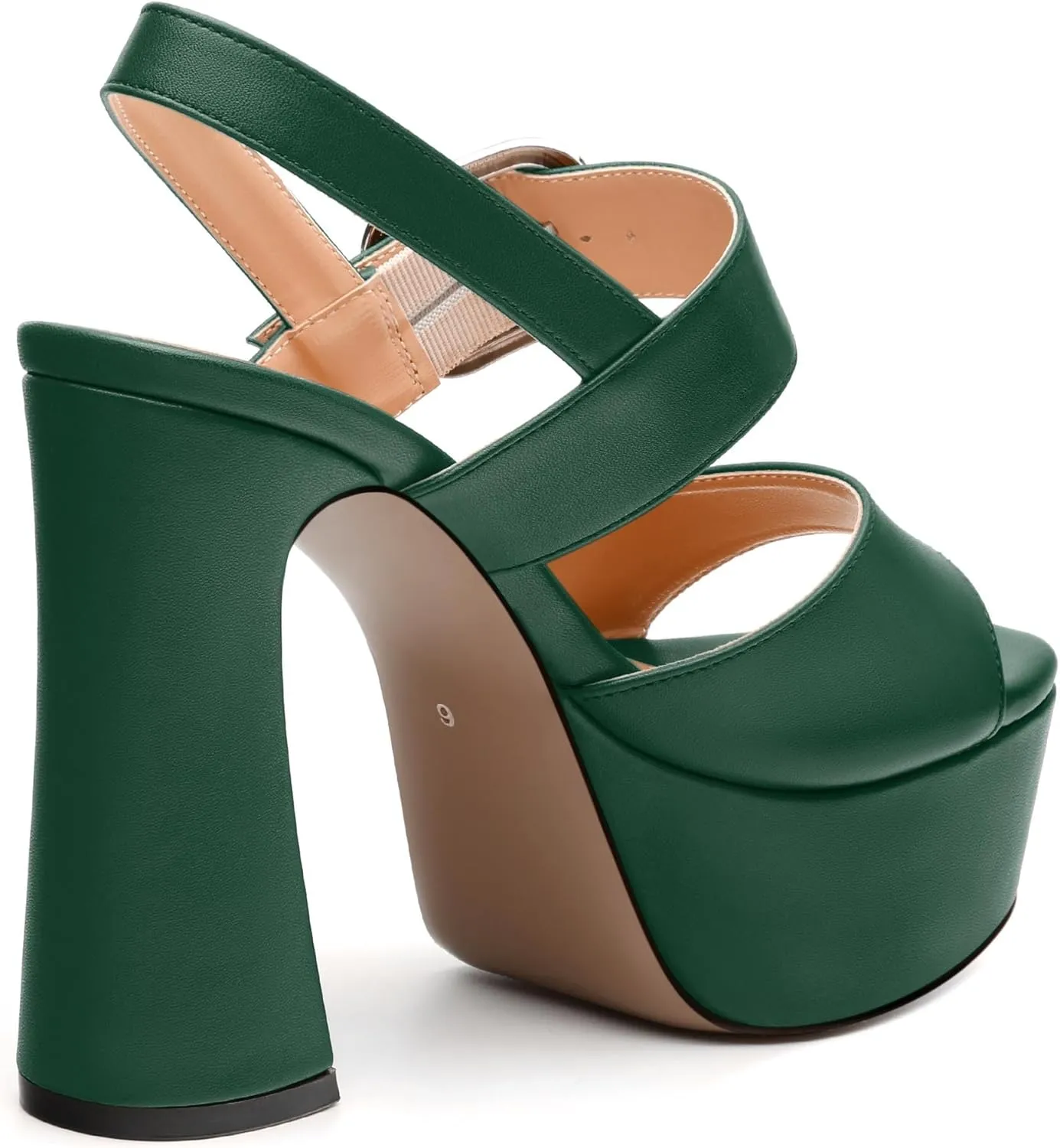 Women's Platform Sandals, Round Toe Chunky High Heels, Fashion Ankle Strap Buckle Heeled Sandal 4.8 Inch