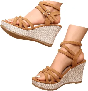 Women's Platform Sandals Wedge Ankle Strap Open Toe Sandals, Espadrille Dressy Wedge Sandals, Women's Platform Sandals Casual Summer, Comfortable High Heeled Wedges, 9