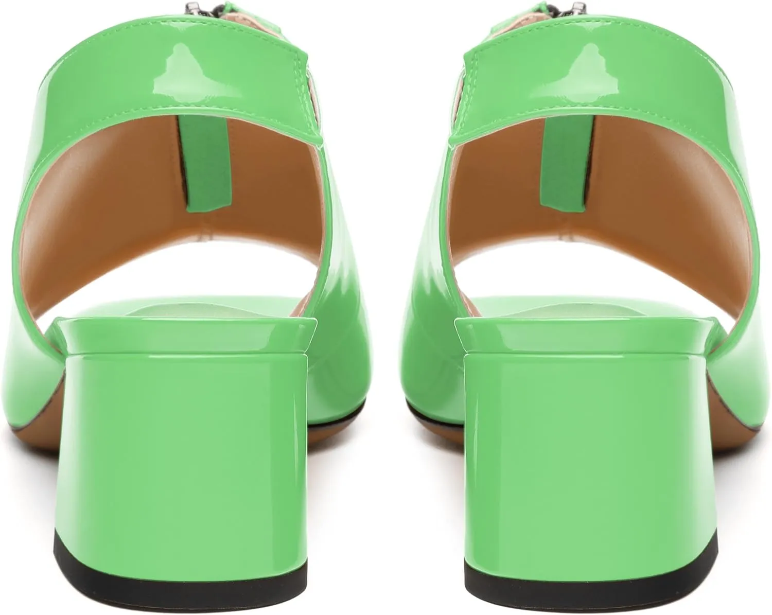 Womens Pumps, Square Peep Toe Mid Block Heel Slingback Pumps for Women, Open Toe Backless Pumps with Front Zipper 2