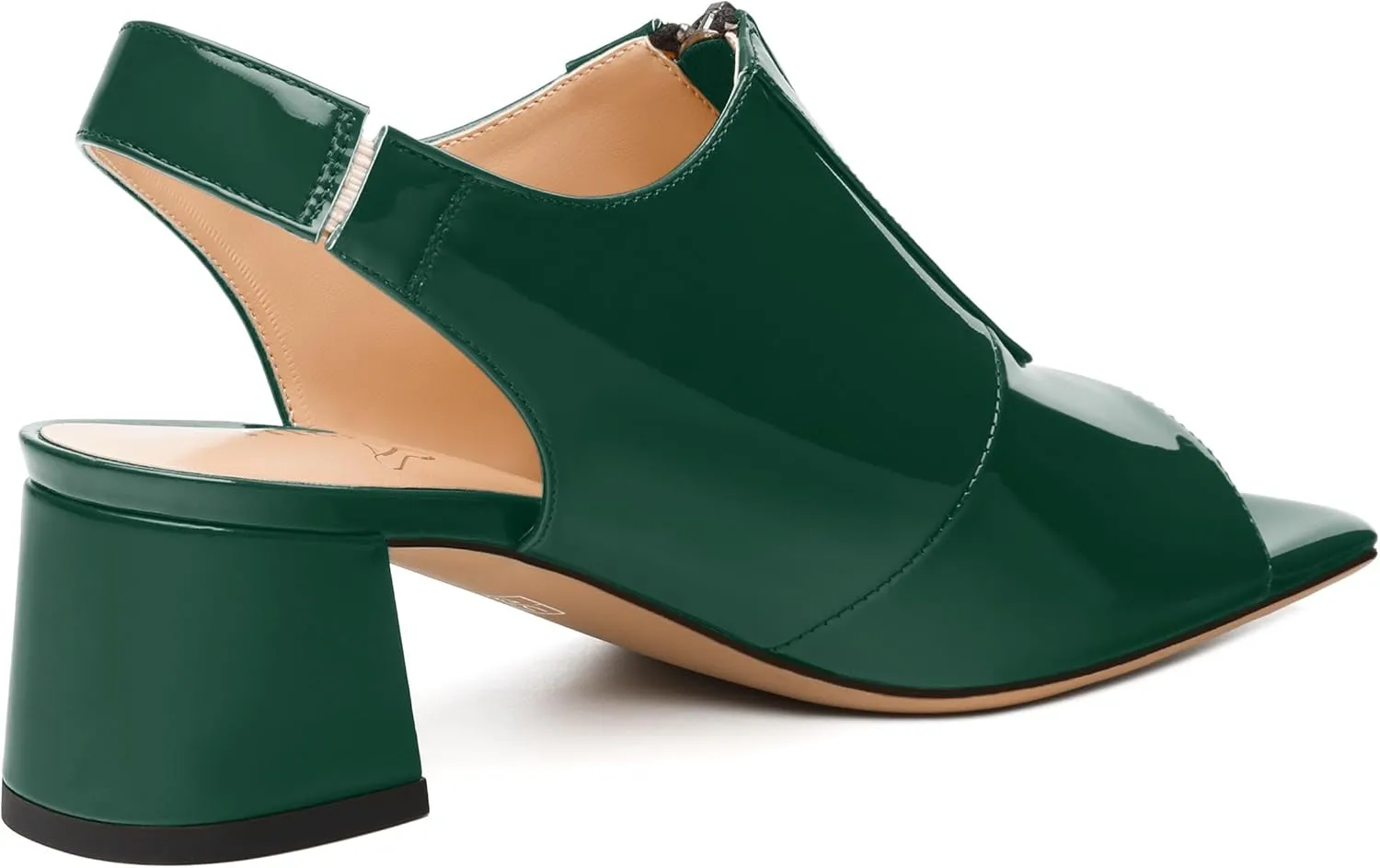 Womens Pumps, Square Peep Toe Mid Block Heel Slingback Pumps for Women, Open Toe Backless Pumps with Front Zipper 2
