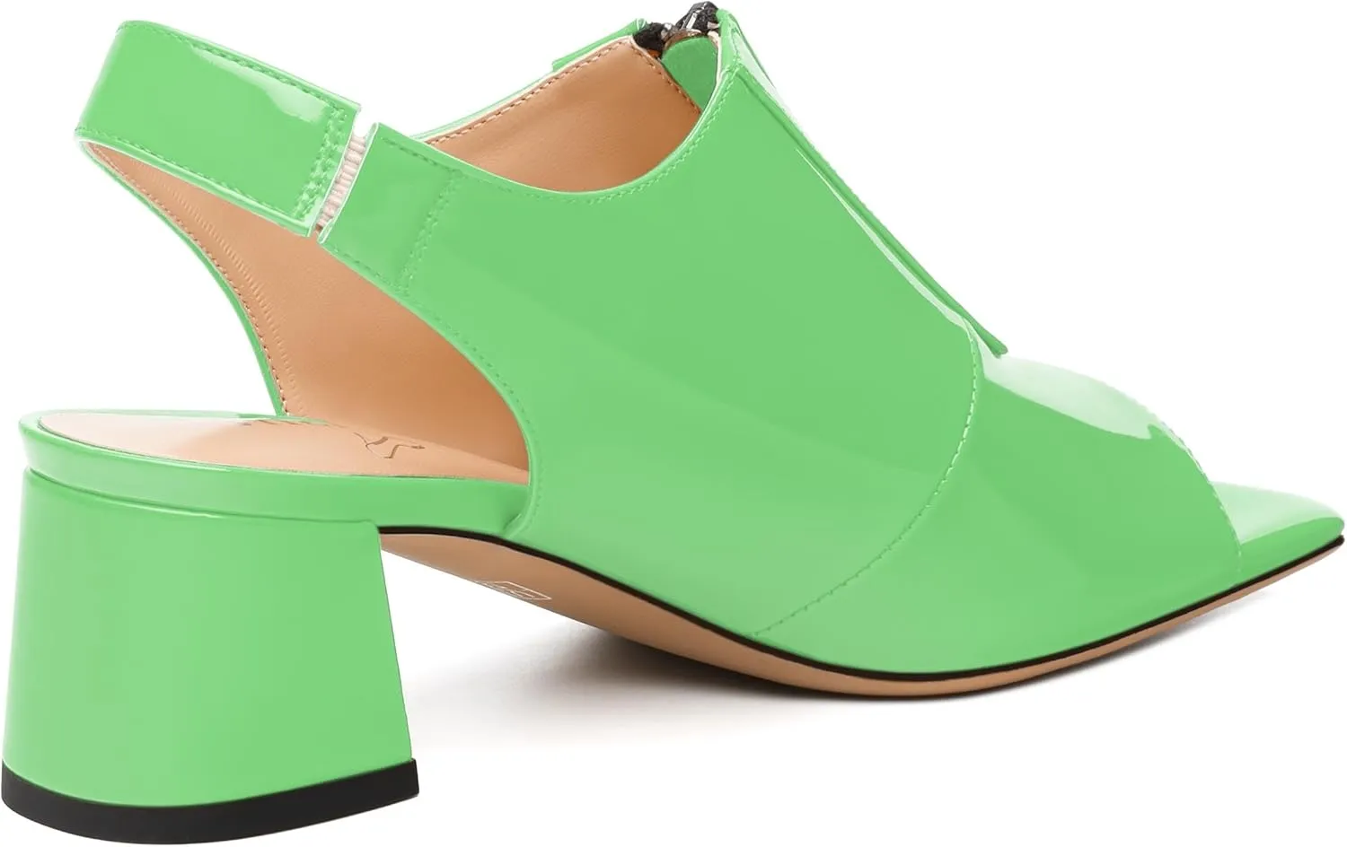 Womens Pumps, Square Peep Toe Mid Block Heel Slingback Pumps for Women, Open Toe Backless Pumps with Front Zipper 2