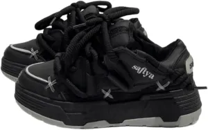 Women's Retro Y2K Puffy Bread Platform Sneakers - Chunky Fashion Statement Shoes with Unique Cross Lacing - Trendy Thick Sole Streetwear Kicks