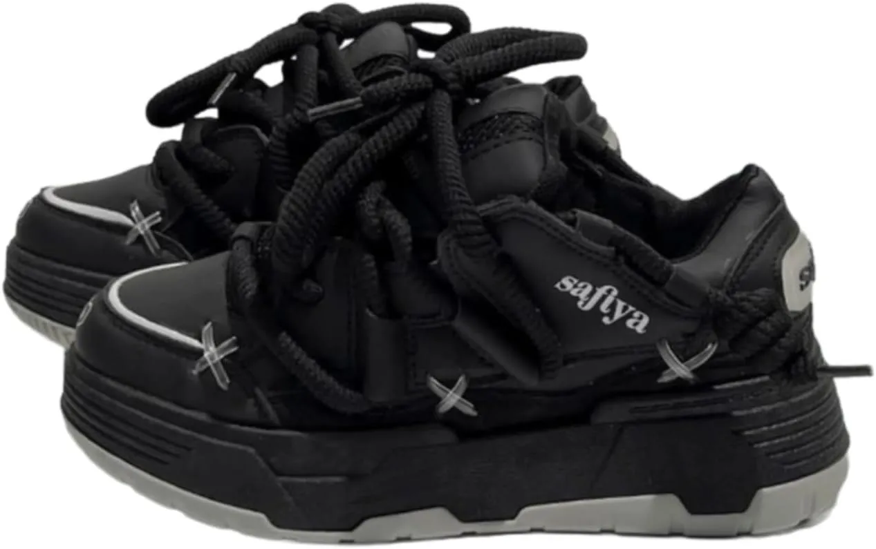 Women's Retro Y2K Puffy Bread Platform Sneakers - Chunky Fashion Statement Shoes with Unique Cross Lacing - Trendy Thick Sole Streetwear Kicks