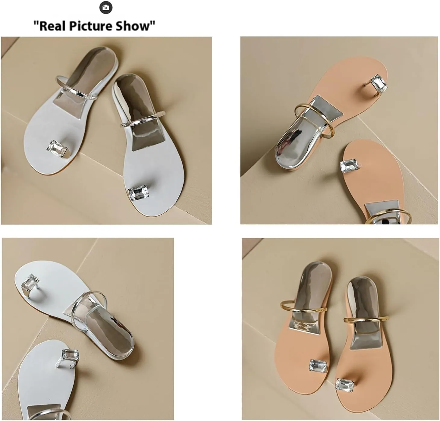 Women's Rhinestone Beach Wedding Summer Jeweled Sandals Slip on Toe Ring Loop Bling Jelly Flat Gladiator Sandals Dress Flip Flops