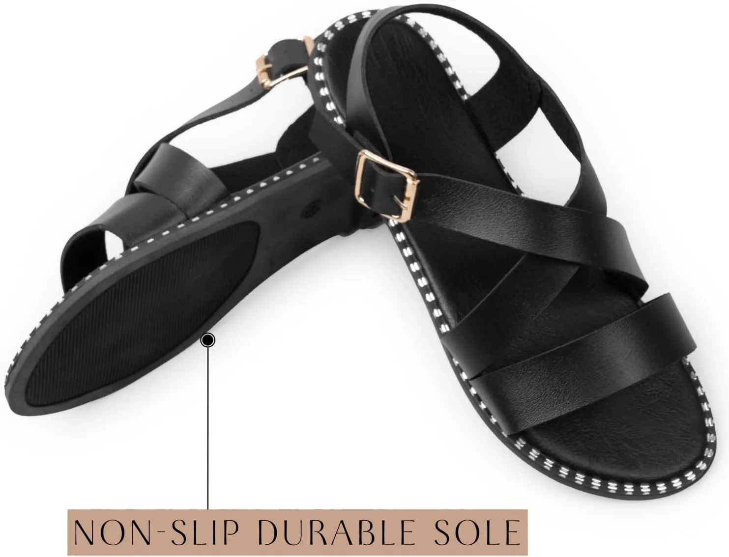 Womens Sandals Comfortable Wide Leather Crisscross Summer Square Toe Flat Slide Sandals