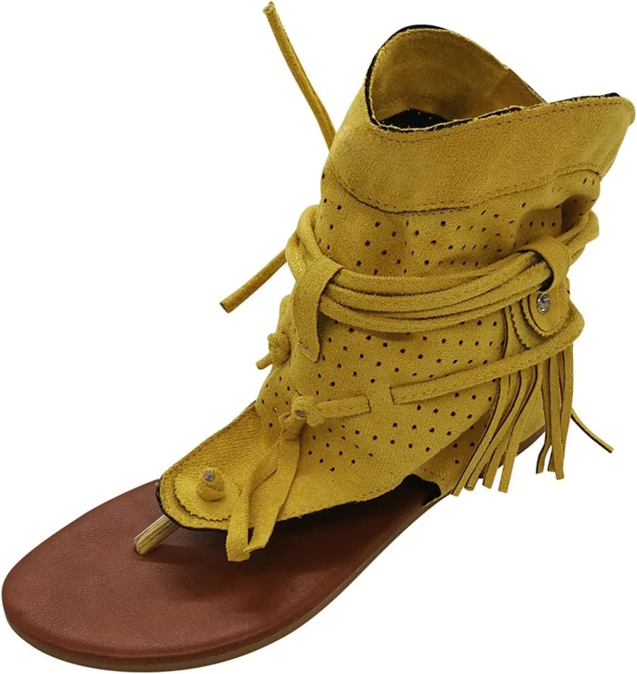 Womens Sandals, Women's Sandals Tassel Ankle Boots, Retro Bohemian Sandals Beach Travel Shoes Clip Toe Flip Flops High Top Flat Casual Dressy Sandals