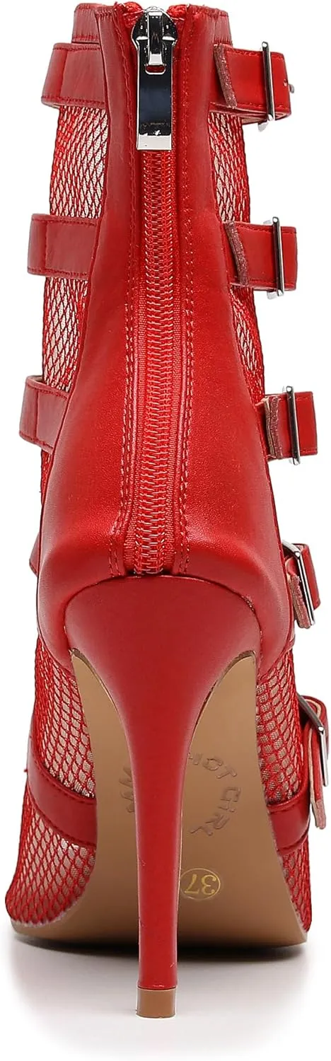 Women's Sexy Stilettos High Heel 3.5" Dance Heels Fashion Mesh Dancing Boots Sexy Lace Up Ankle Peep Toe Dance Booties