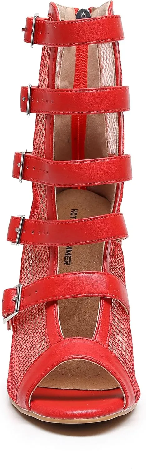 Women's Sexy Stilettos High Heel 3.5" Dance Heels Fashion Mesh Dancing Boots Sexy Lace Up Ankle Peep Toe Dance Booties