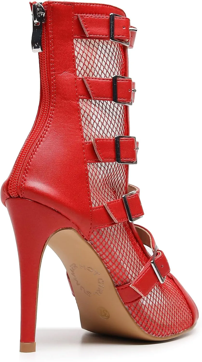 Women's Sexy Stilettos High Heel 3.5" Dance Heels Fashion Mesh Dancing Boots Sexy Lace Up Ankle Peep Toe Dance Booties