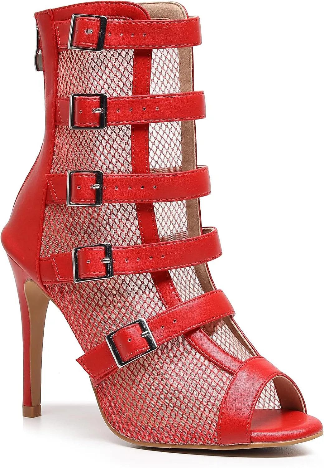 Women's Sexy Stilettos High Heel 3.5" Dance Heels Fashion Mesh Dancing Boots Sexy Lace Up Ankle Peep Toe Dance Booties