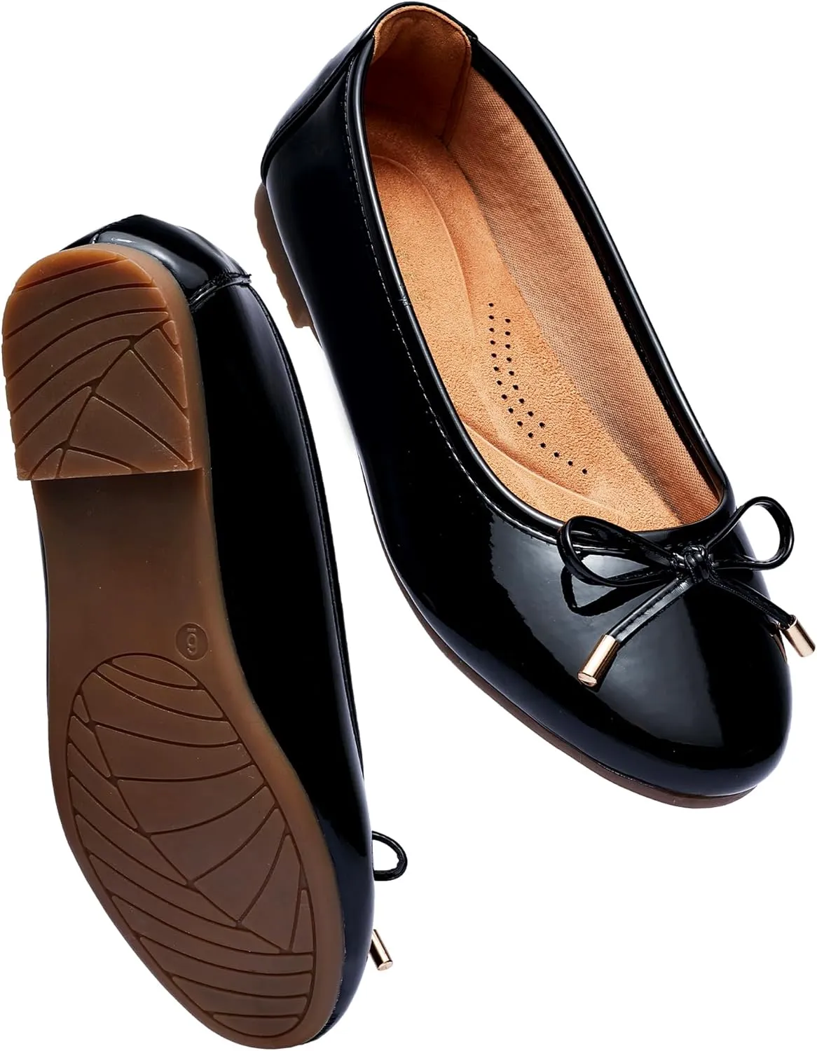 Women's Shine Ballet Bow Dressy Flats Round Toe Slip On Foldable Flats Dress Work Shoes for Business Casual Office