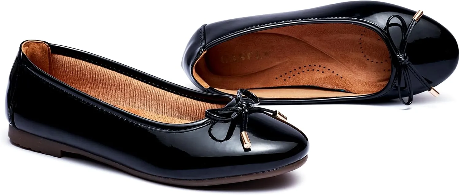 Women's Shine Ballet Bow Dressy Flats Round Toe Slip On Foldable Flats Dress Work Shoes for Business Casual Office