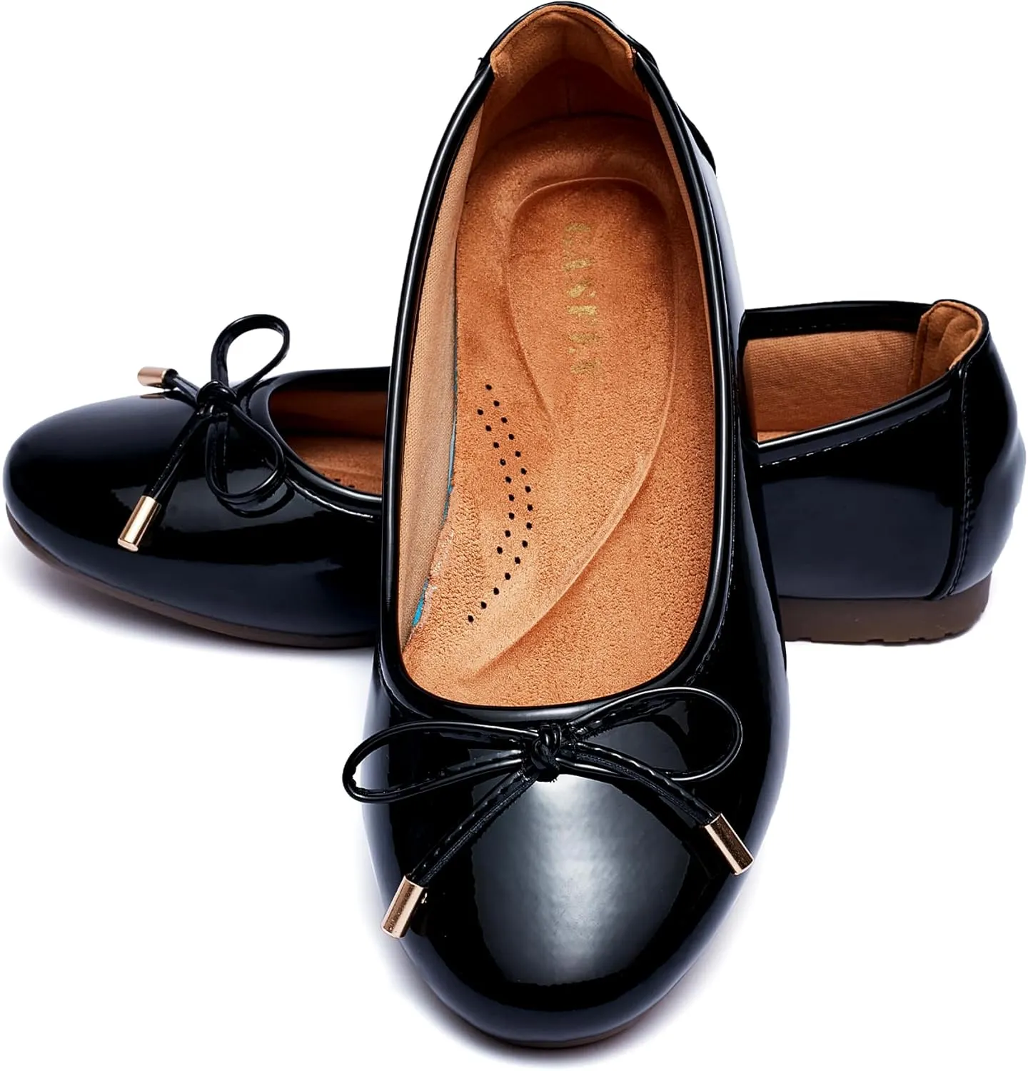 Women's Shine Ballet Bow Dressy Flats Round Toe Slip On Foldable Flats Dress Work Shoes for Business Casual Office