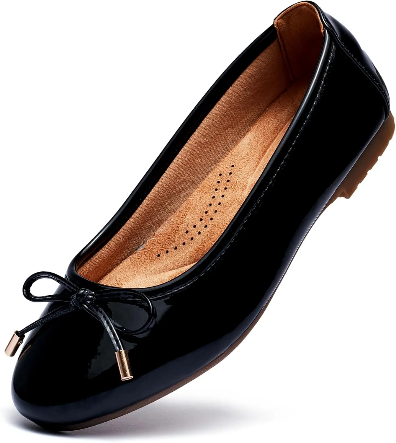 Women's Shine Ballet Bow Dressy Flats Round Toe Slip On Foldable Flats Dress Work Shoes for Business Casual Office