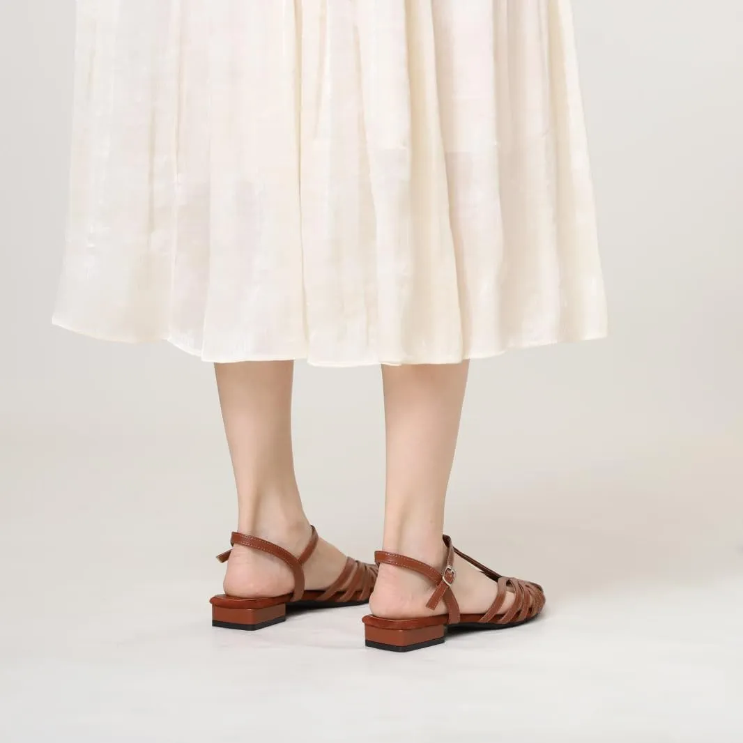 Women's Slingback Flat Sandal Woven Low Heel Roman Sandals with Adjustable Ankle Strap Summer Casual Travel Gladiator Flats Sandals