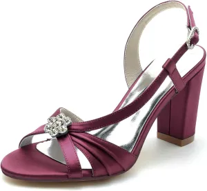Women's Slingback Wedding Bridal Shoe Chunky Block Heels Peep Toe Sandals Buckle Prom Evening Party Pumps