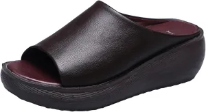 Women's Slip-On Platform Wedge High Heel Sandals Comfortable Soft Fashion Open Toe Slippers Casual Outdoor Shoes Orthopedic Summer Orthotic Leather Wedges Dressy Arch Support Slip New Slides