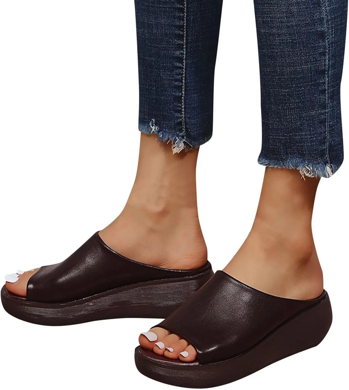 Women's Slip-On Platform Wedge High Heel Sandals Comfortable Soft Fashion Open Toe Slippers Casual Outdoor Shoes Orthopedic Summer Orthotic Leather Wedges Dressy Arch Support Slip New Slides