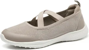 Women's Slip On Walking Shoes Knit Cross Belt Low-Wedge Dressy Ballet Flats Comfortable Sneakers