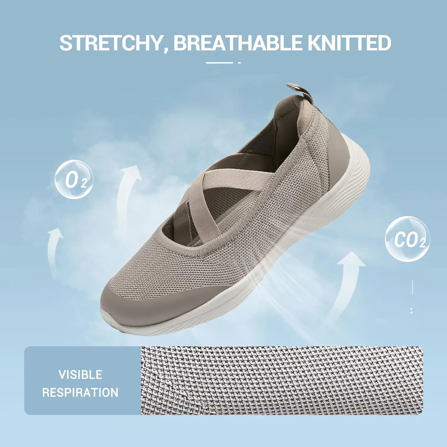 Women's Slip On Walking Shoes Knit Cross Belt Low-Wedge Dressy Ballet Flats Comfortable Sneakers