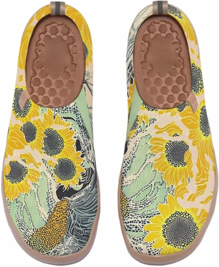 Women's Sneakers Lightweight Knitted Slip On Flats Shoes Art Painted Travel Walking Loafers