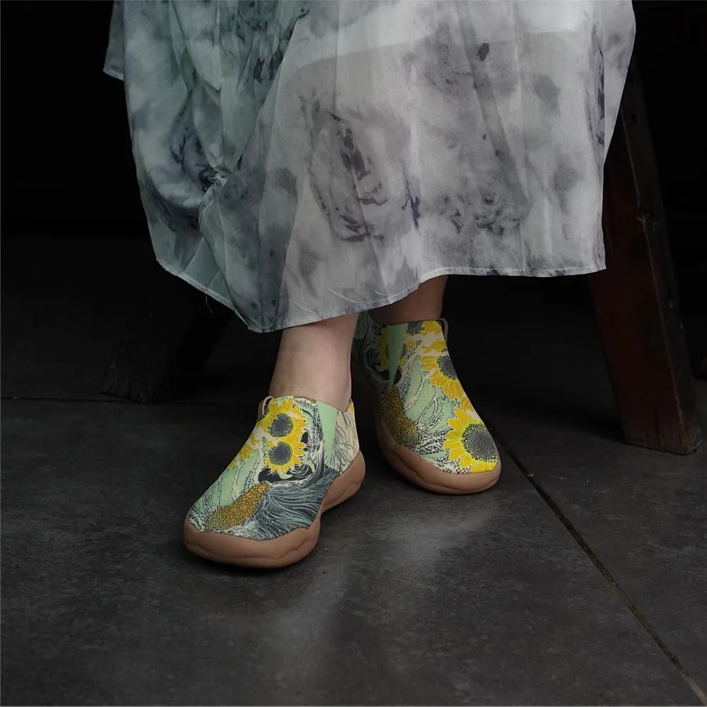 Women's Sneakers Lightweight Knitted Slip On Flats Shoes Art Painted Travel Walking Loafers